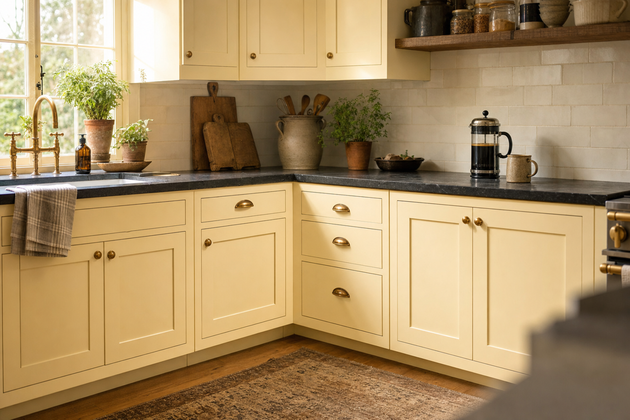 Saffron Ivory by Valspar on cabinets
