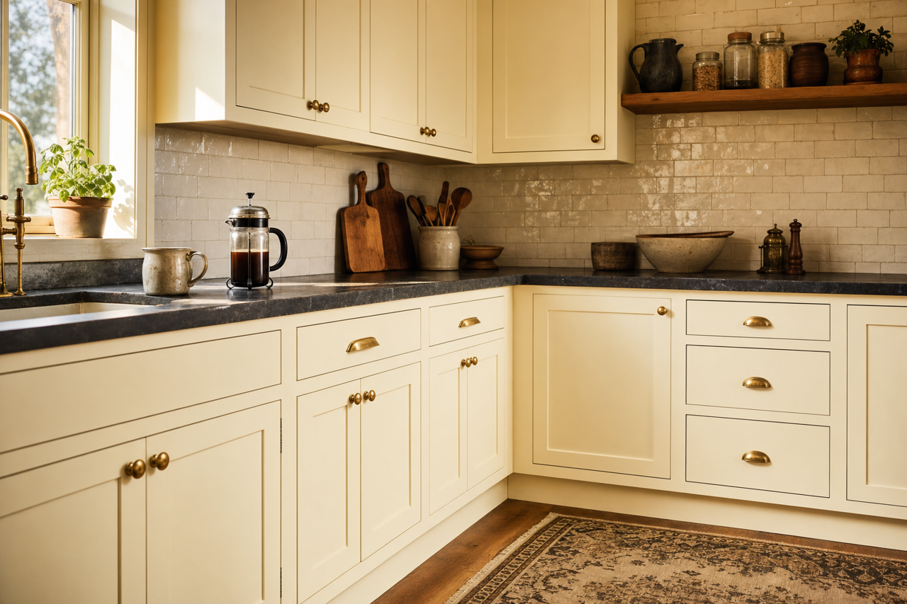 Lemon Edge by Valspar on cabinets