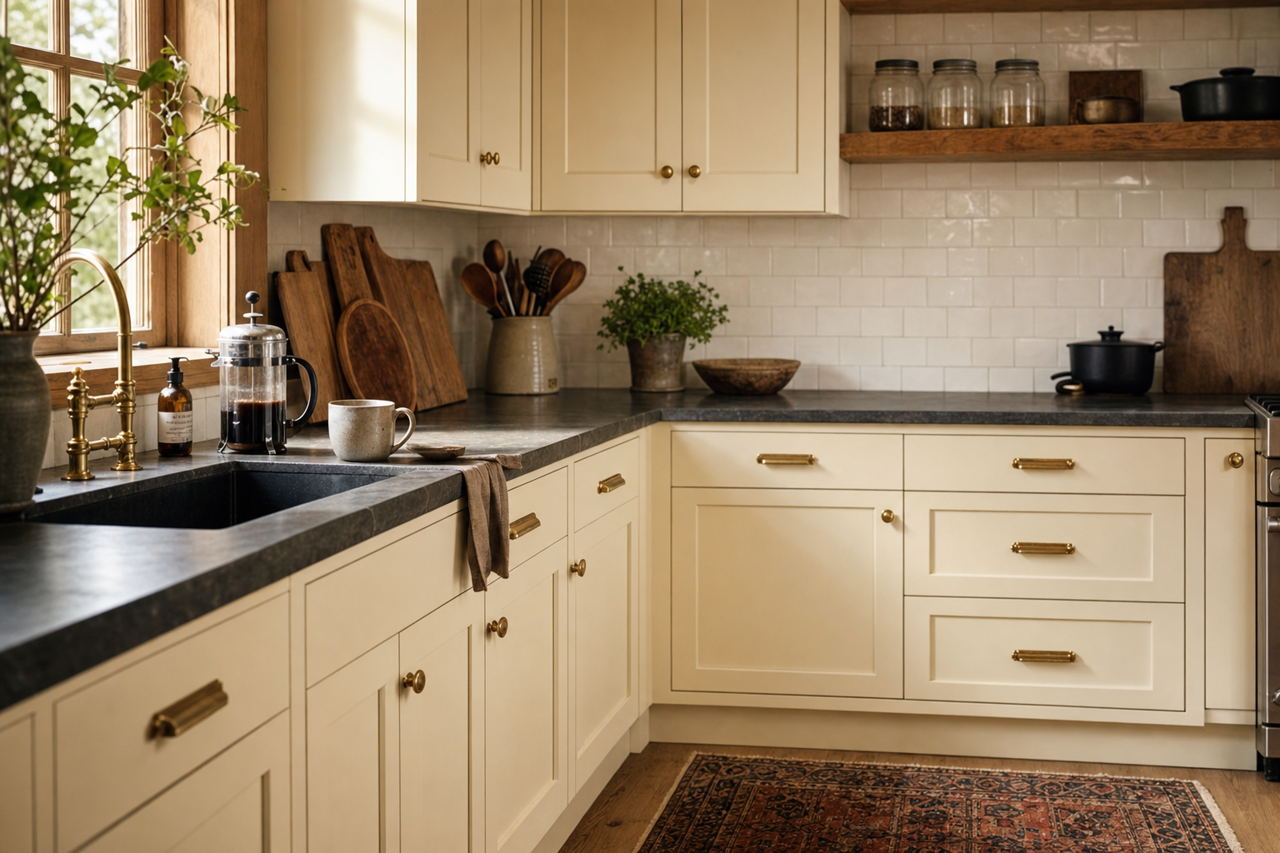 Ivory Dust by Valspar on cabinets