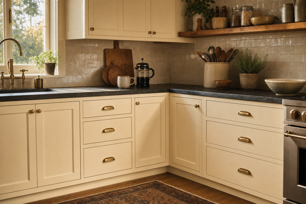 Caribbean Walk by Valspar on cabinets