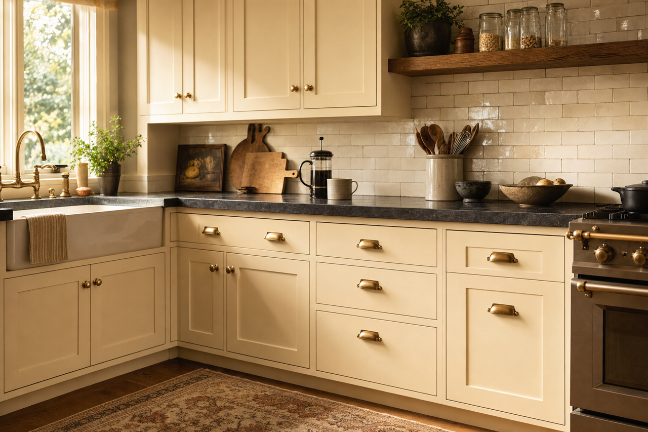 Ivory Lace by Valspar on cabinets
