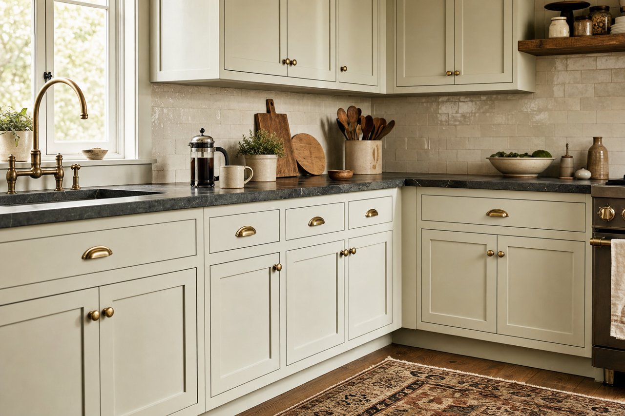 Bleached Slate by Valspar on cabinets