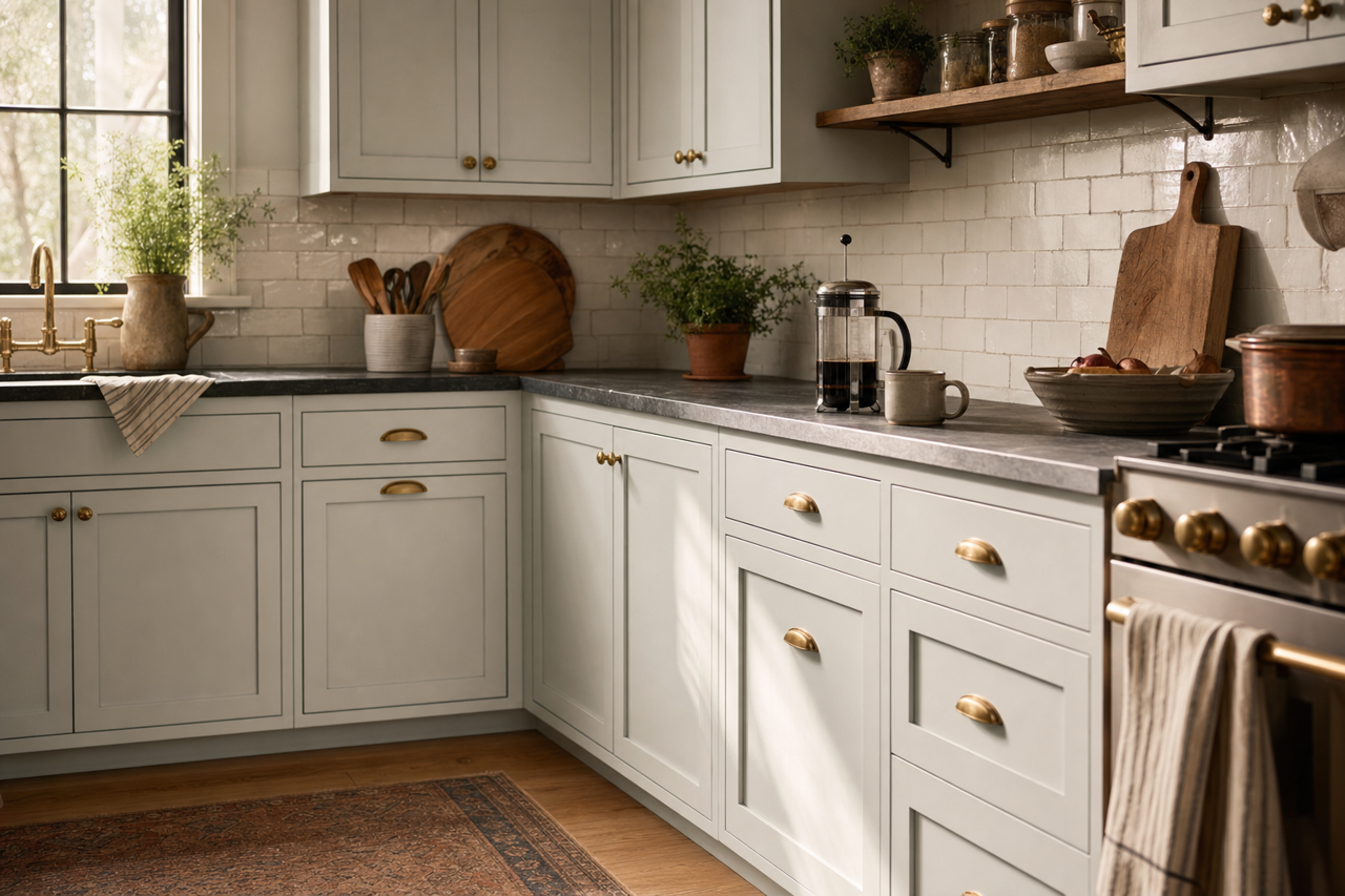 Morning Lake by Valspar on cabinets