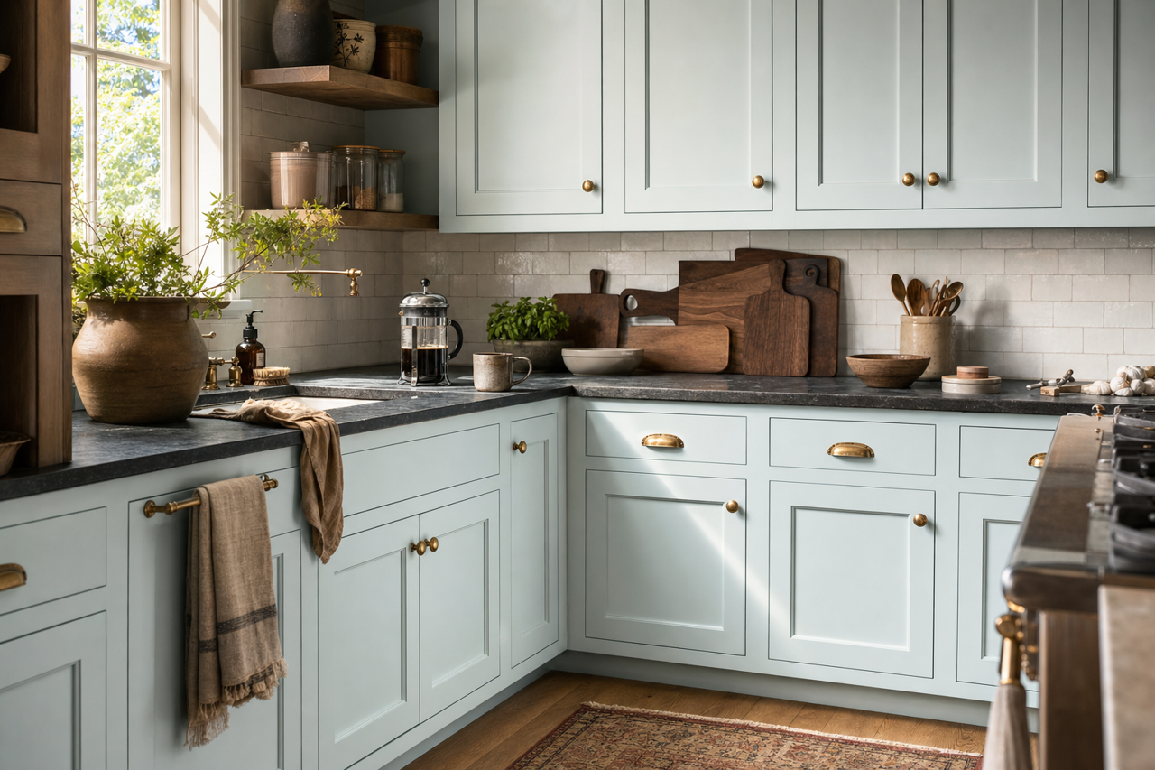Fluffy Slippers by Valspar on cabinets