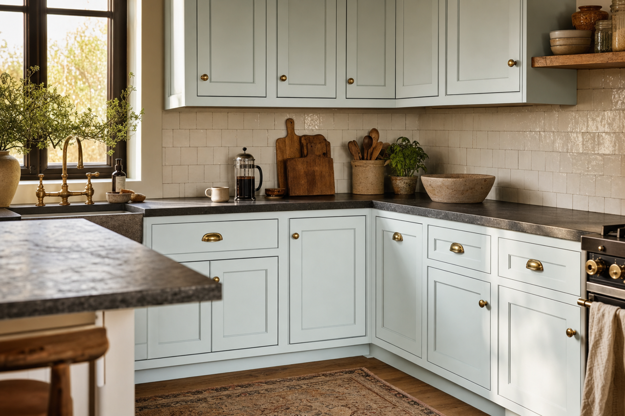 Gray Opal by Valspar on cabinets