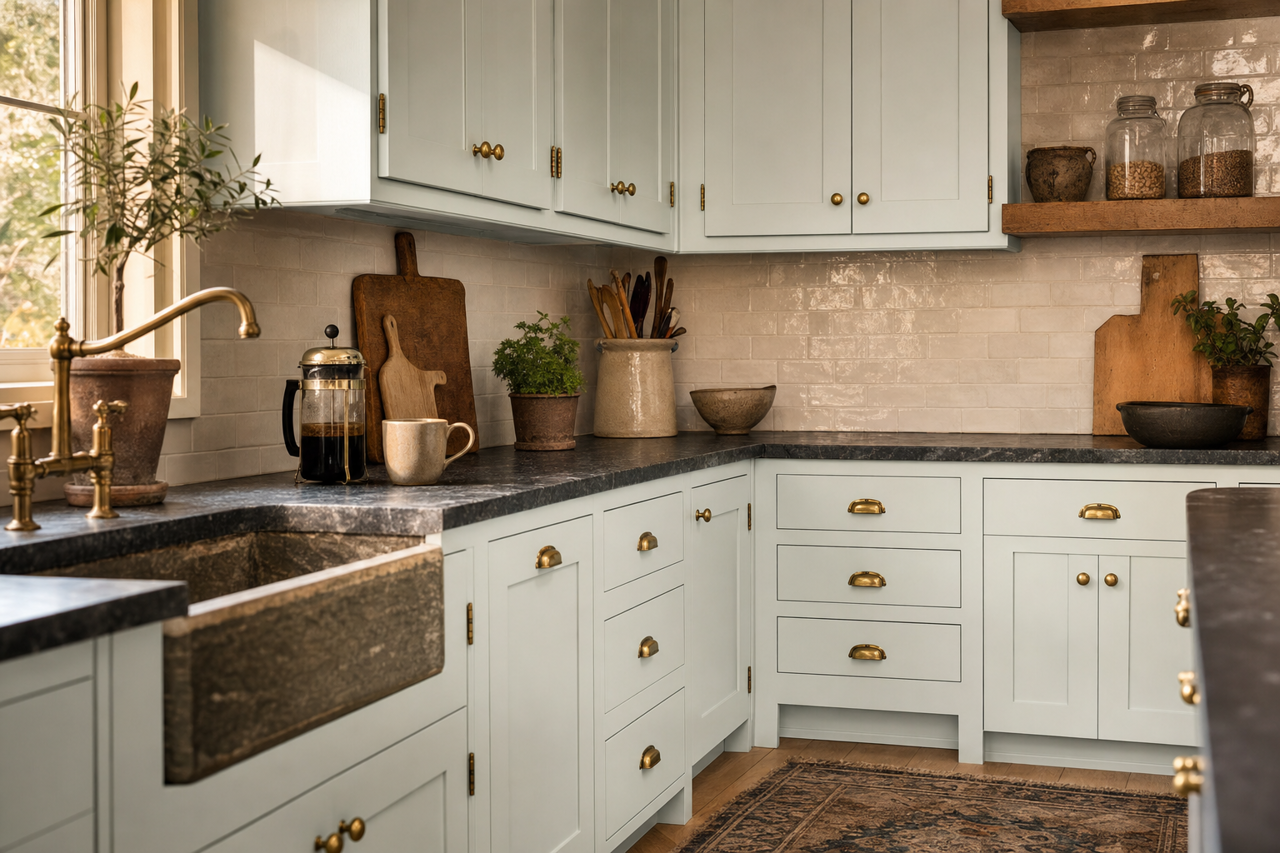 Emerald Ice by Valspar on cabinets