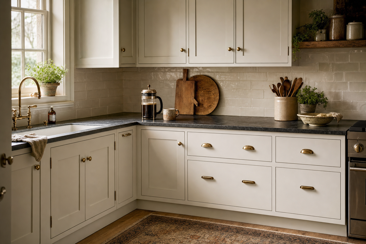 Gray Shimmer by Valspar on cabinets