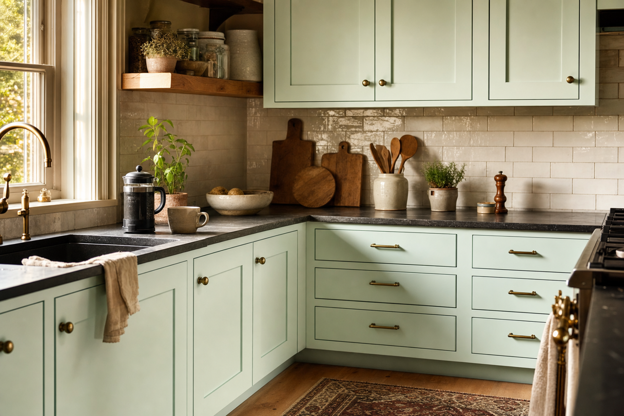 Italian Ice by Valspar on cabinets