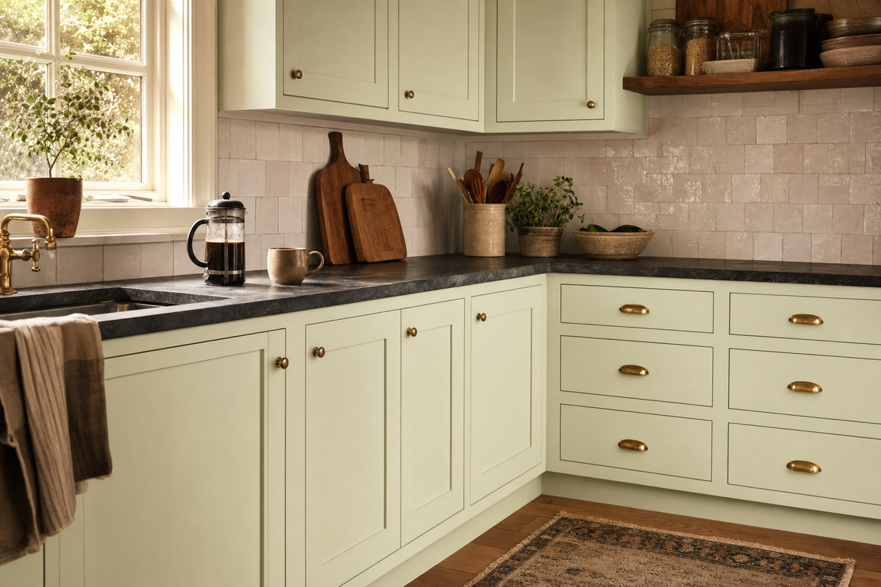 Frosted Shadow by Valspar on cabinets
