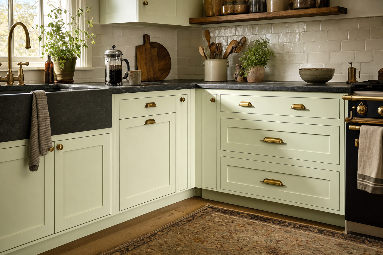 Tempered Spring by Valspar on cabinets