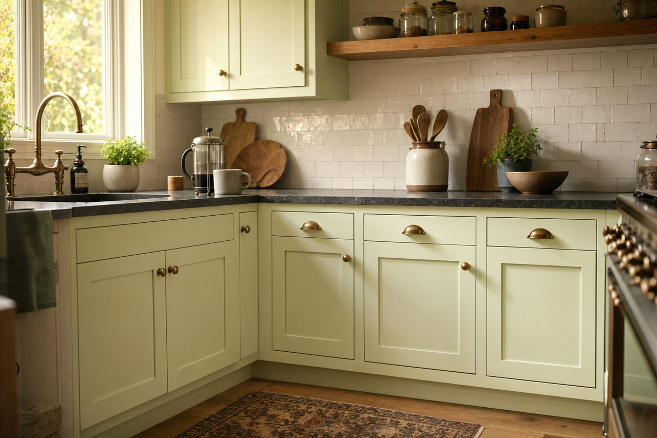 Chartreuse Frost by Valspar on cabinets