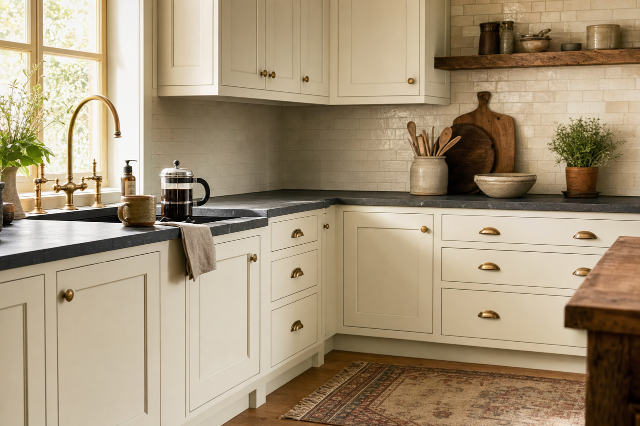 Blanched Pine by Valspar on cabinets