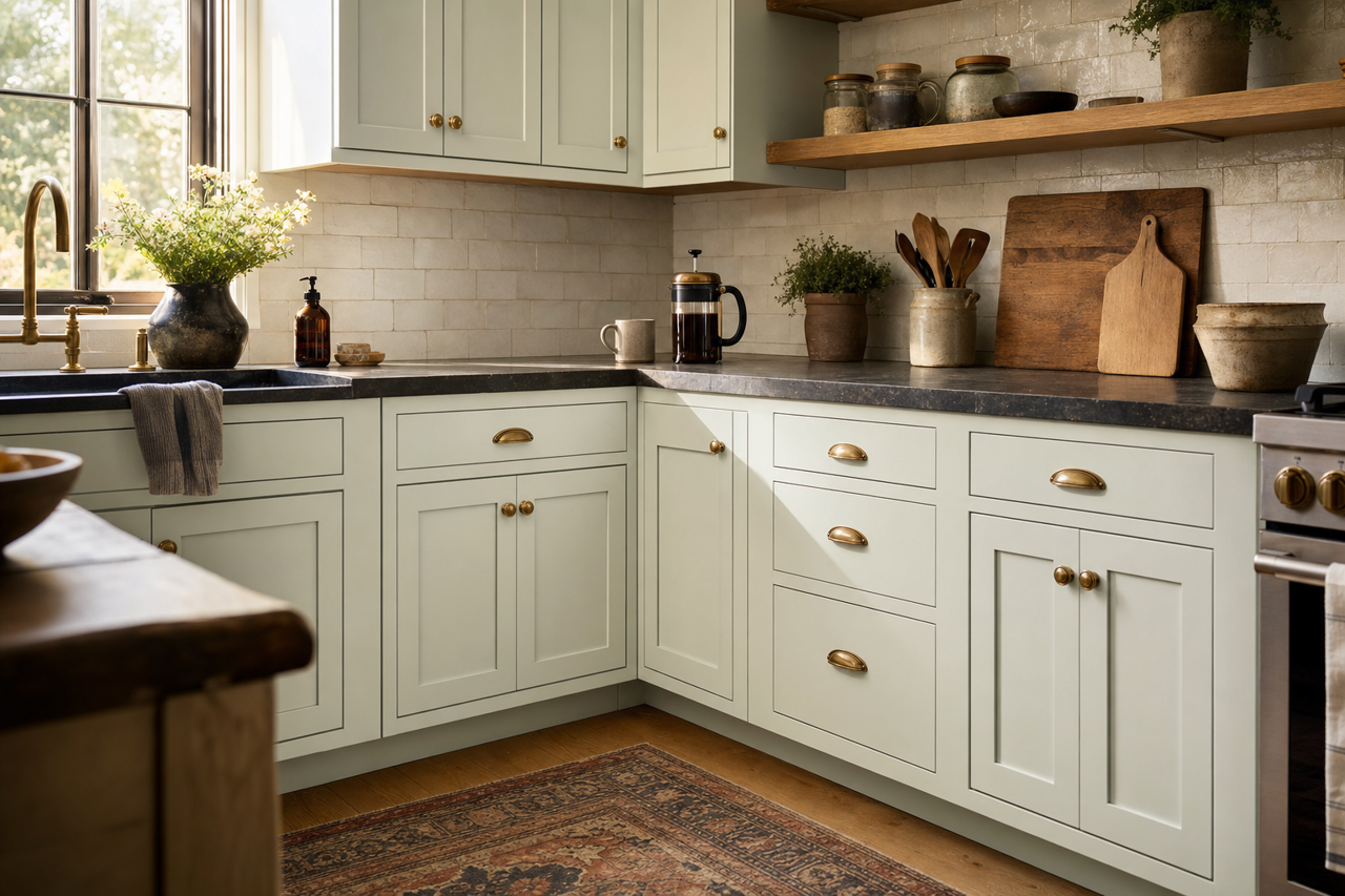 Ivy Shadow by Valspar on cabinets