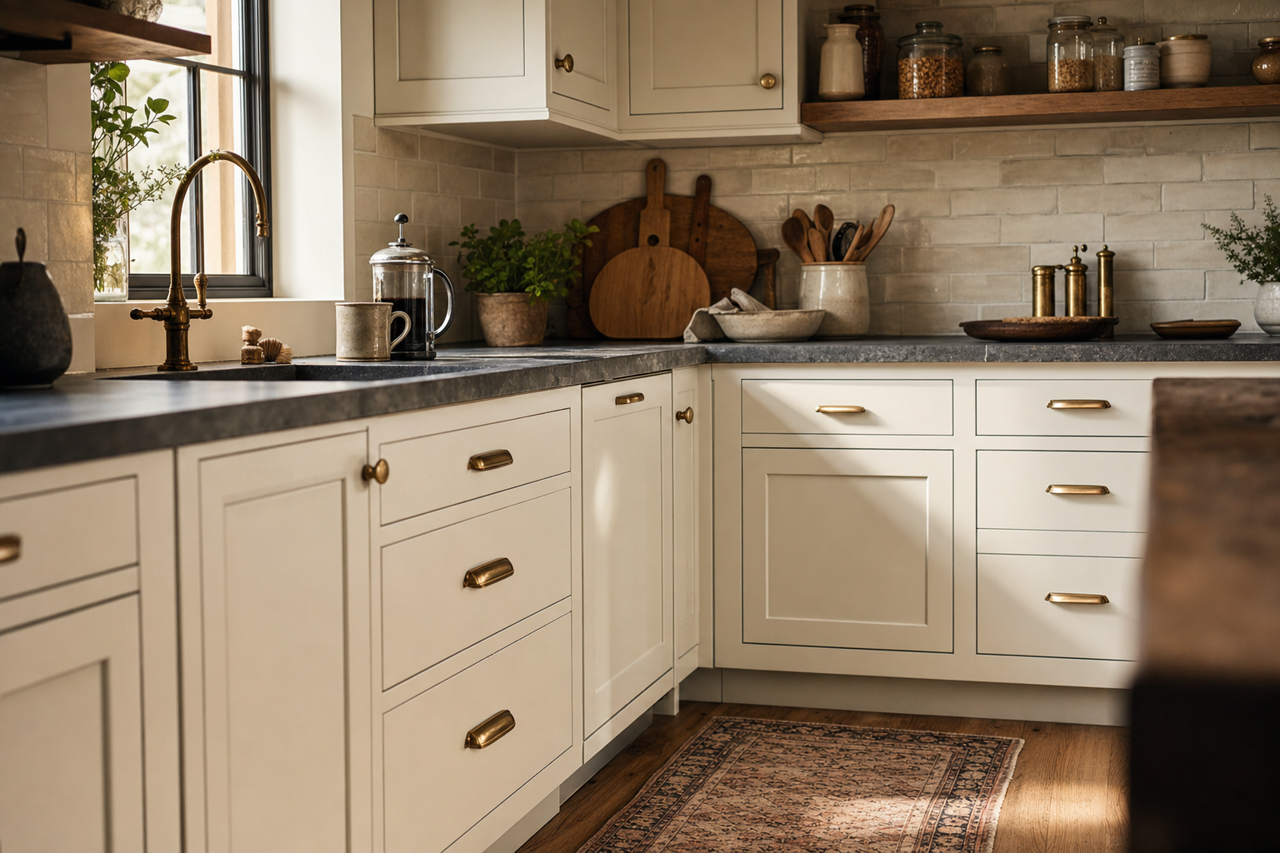 Gray Palisade by Valspar on cabinets