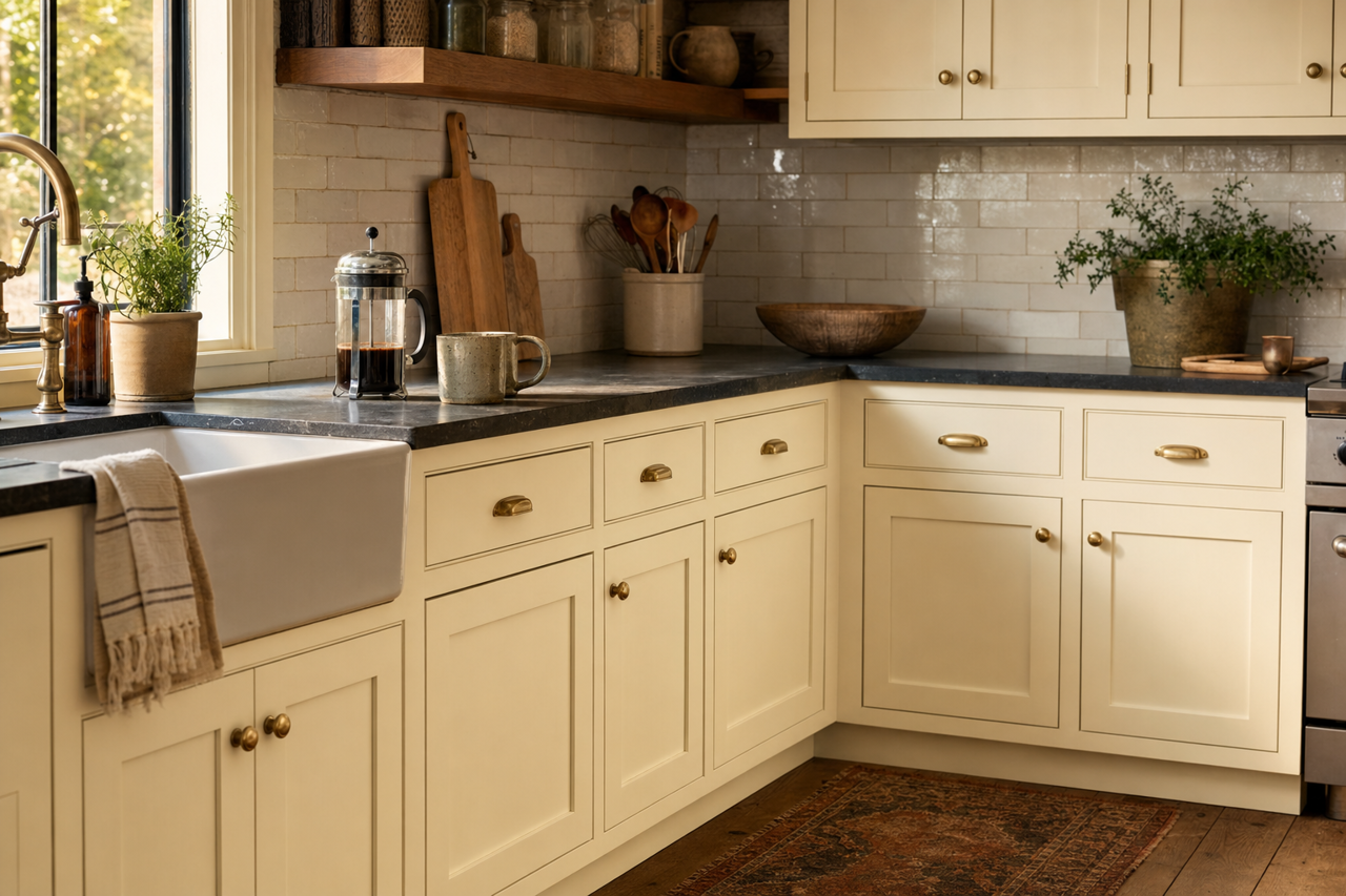 Whitewashed Oak by Valspar on cabinets
