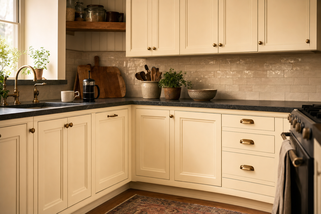 Polished Ivory by Valspar on cabinets