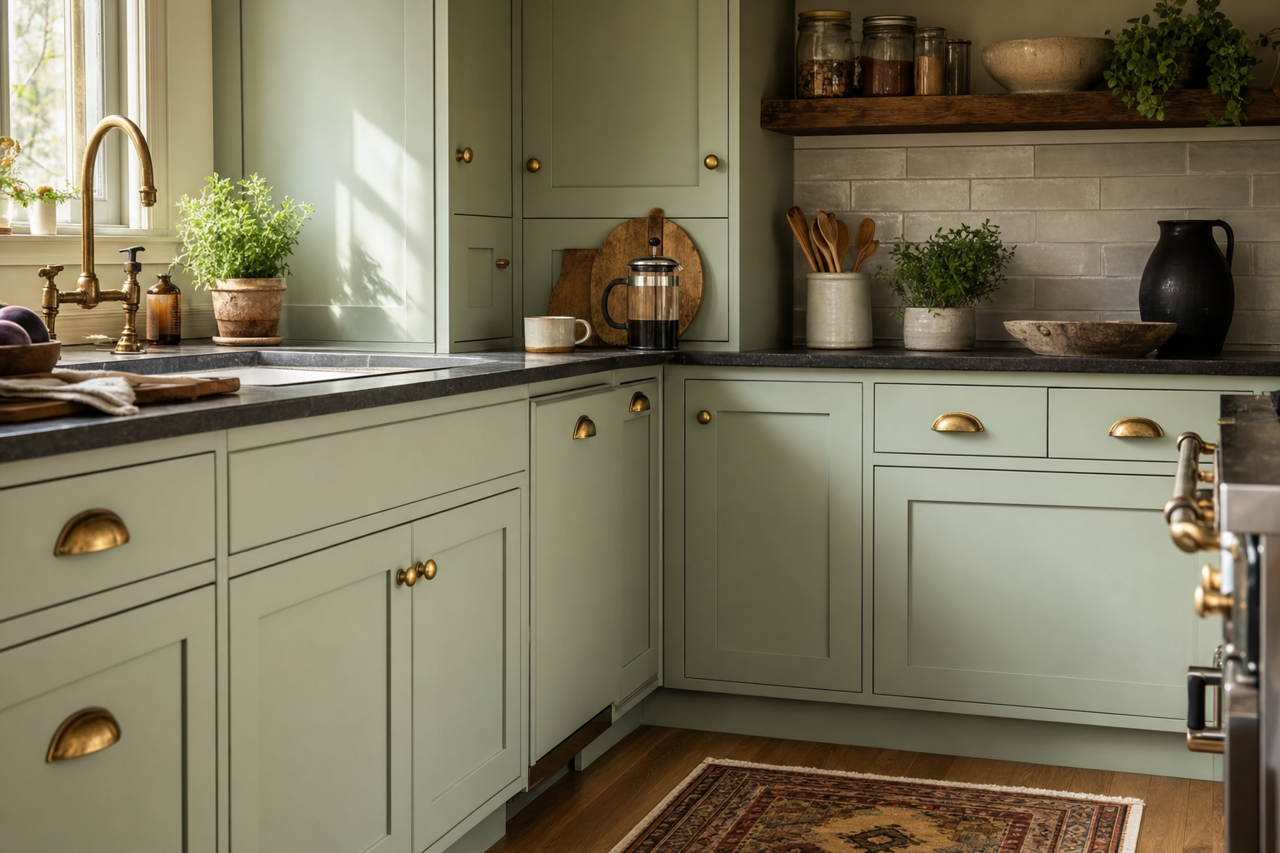 Swept Away by Benjamin Moore on cabinets