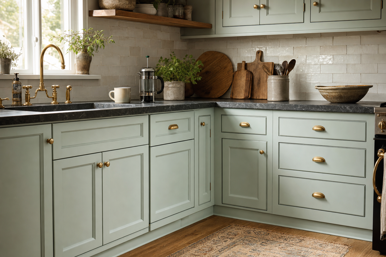 White Rain by Benjamin Moore on cabinets