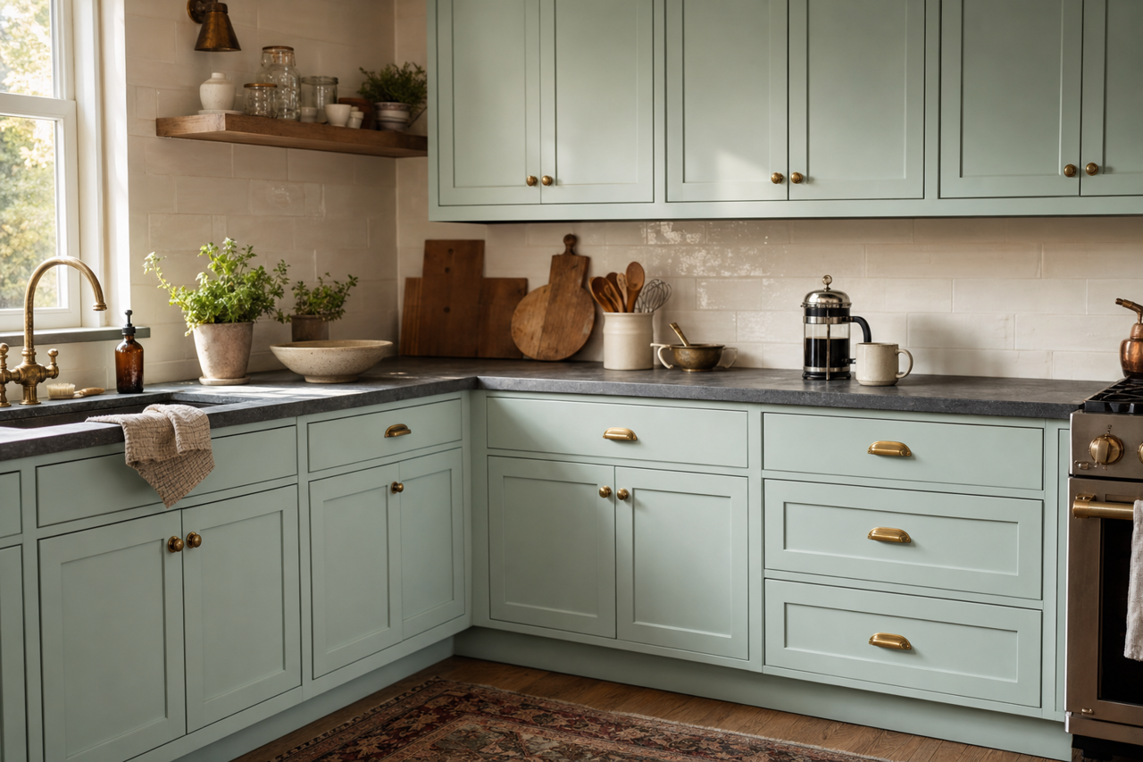 Heavenly by Benjamin Moore on cabinets