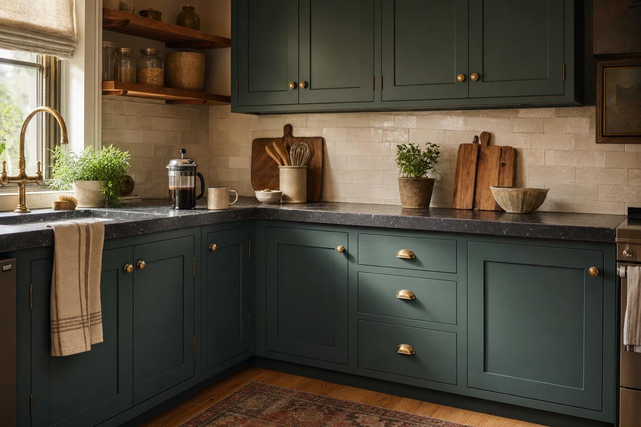 Hidden Falls by Benjamin Moore on cabinets