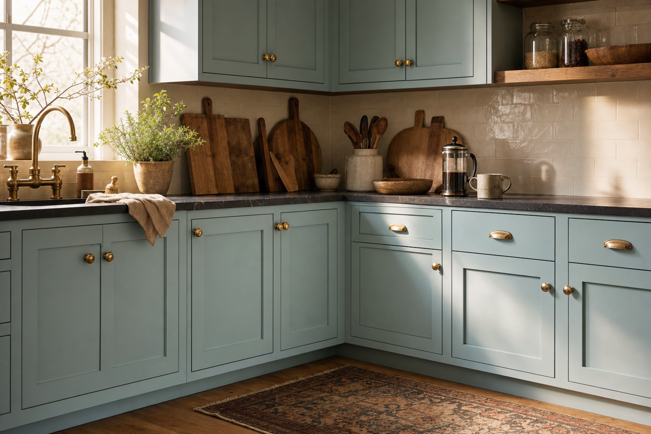Paradiso by Benjamin Moore on cabinets