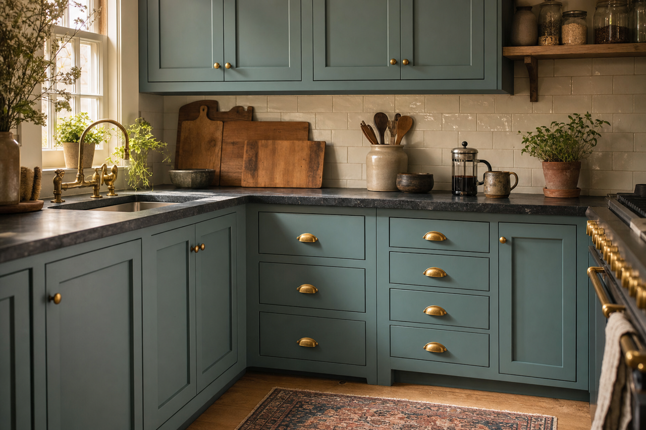 Hemlock by Benjamin Moore on cabinets