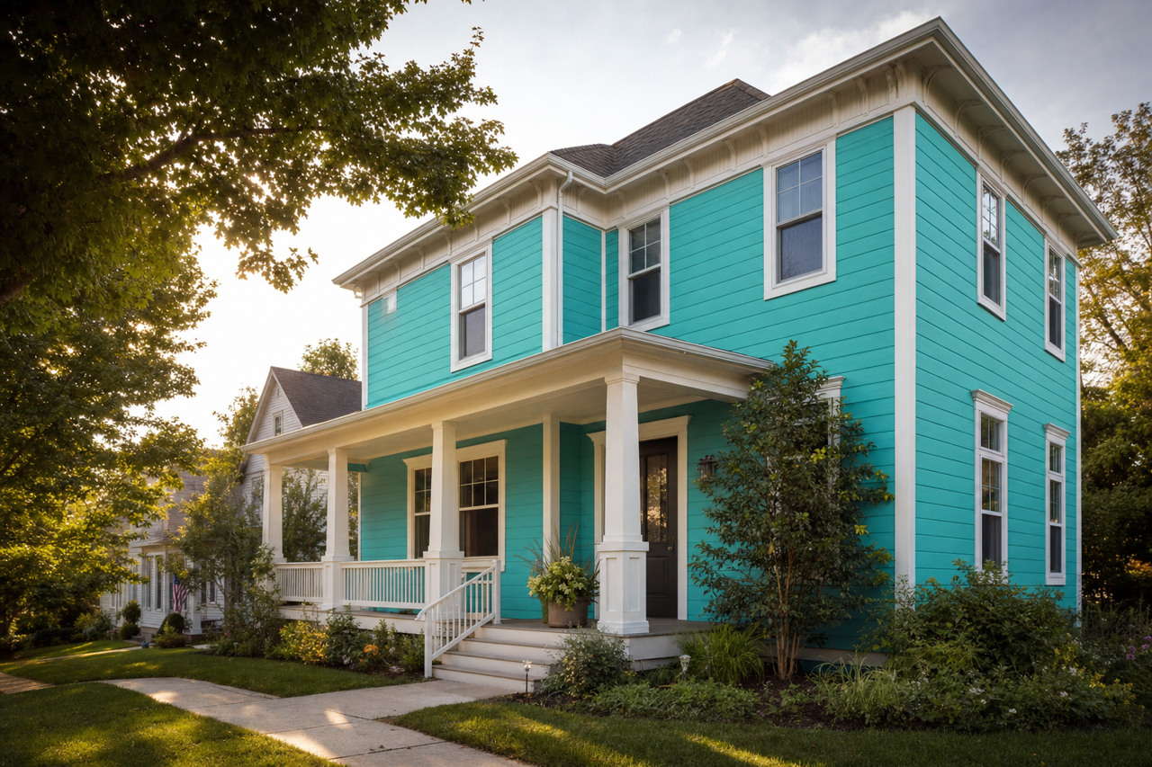 Palm Coast Teal by Benjamin Moore on exterior