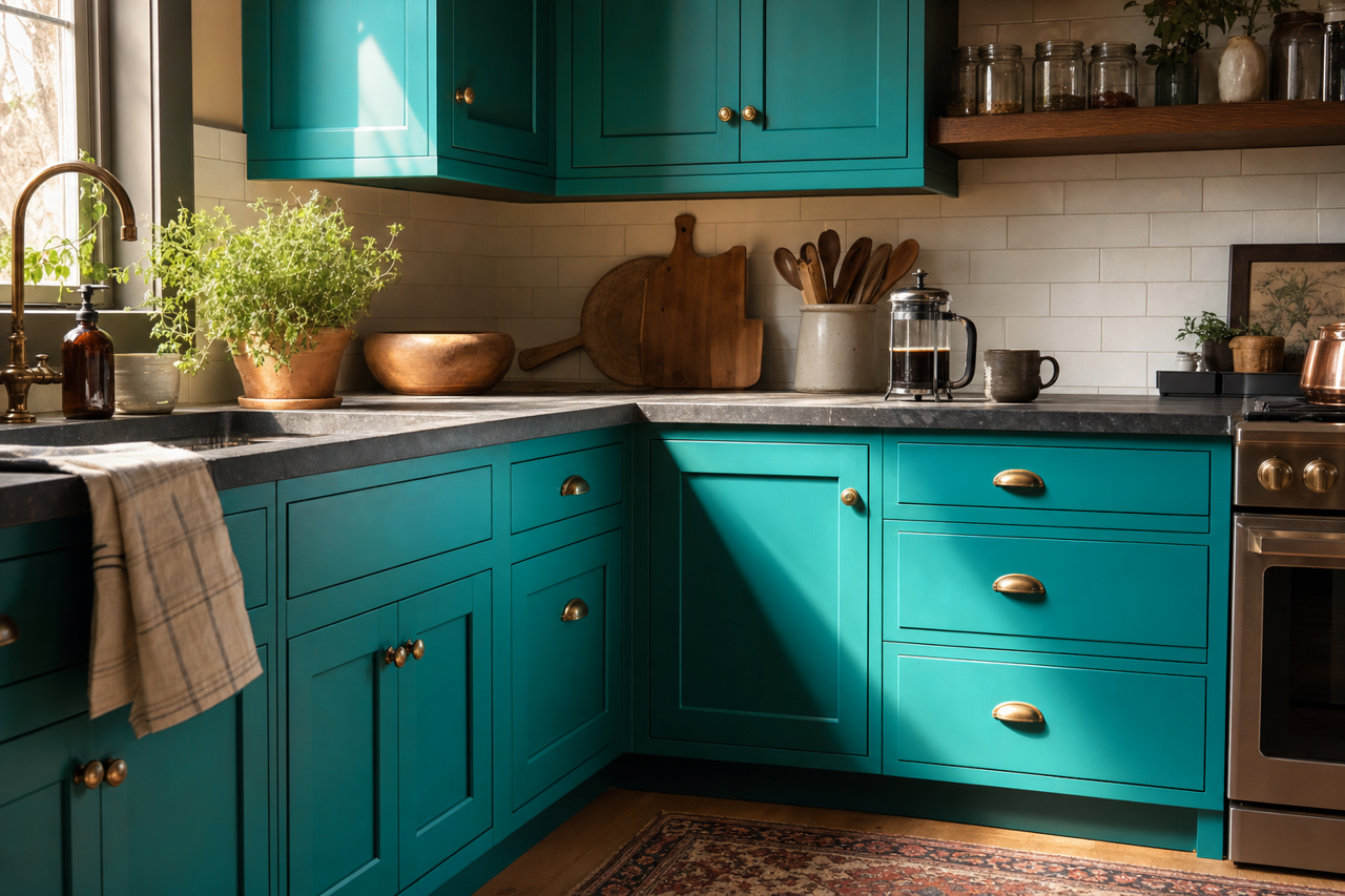 Tropical by Benjamin Moore on cabinets