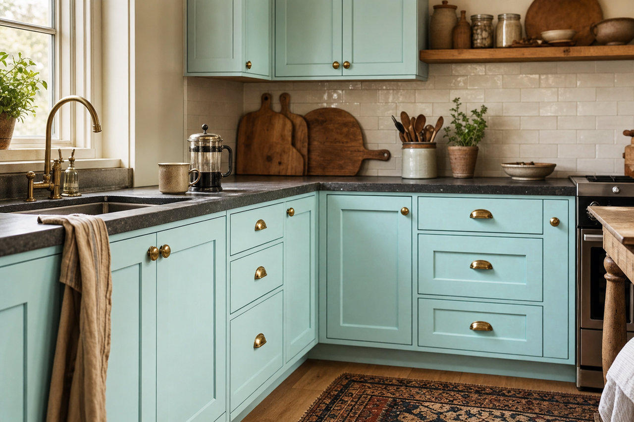 Blue by Benjamin Moore on cabinets