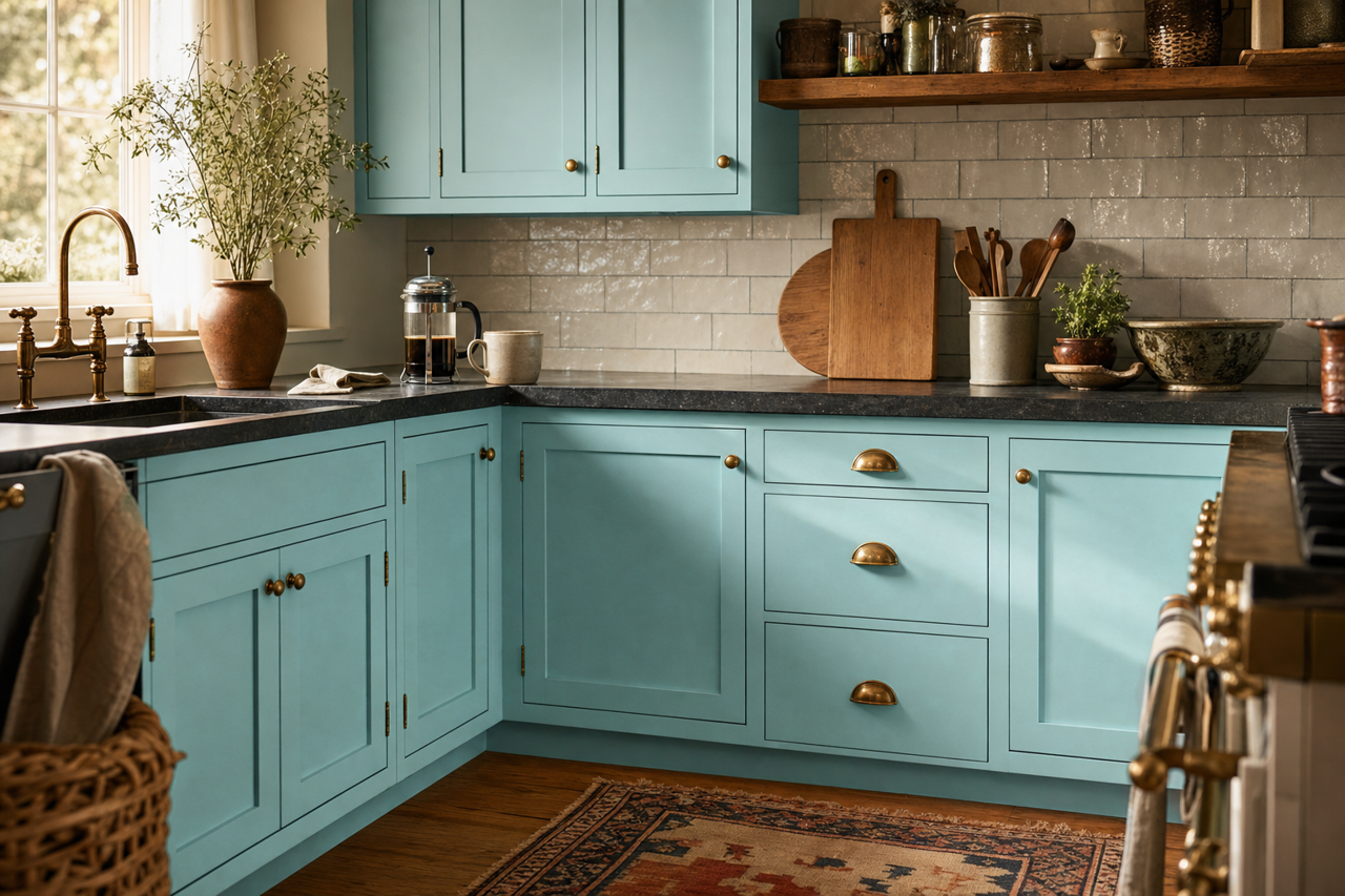 Sonoma Skies by Benjamin Moore on cabinets