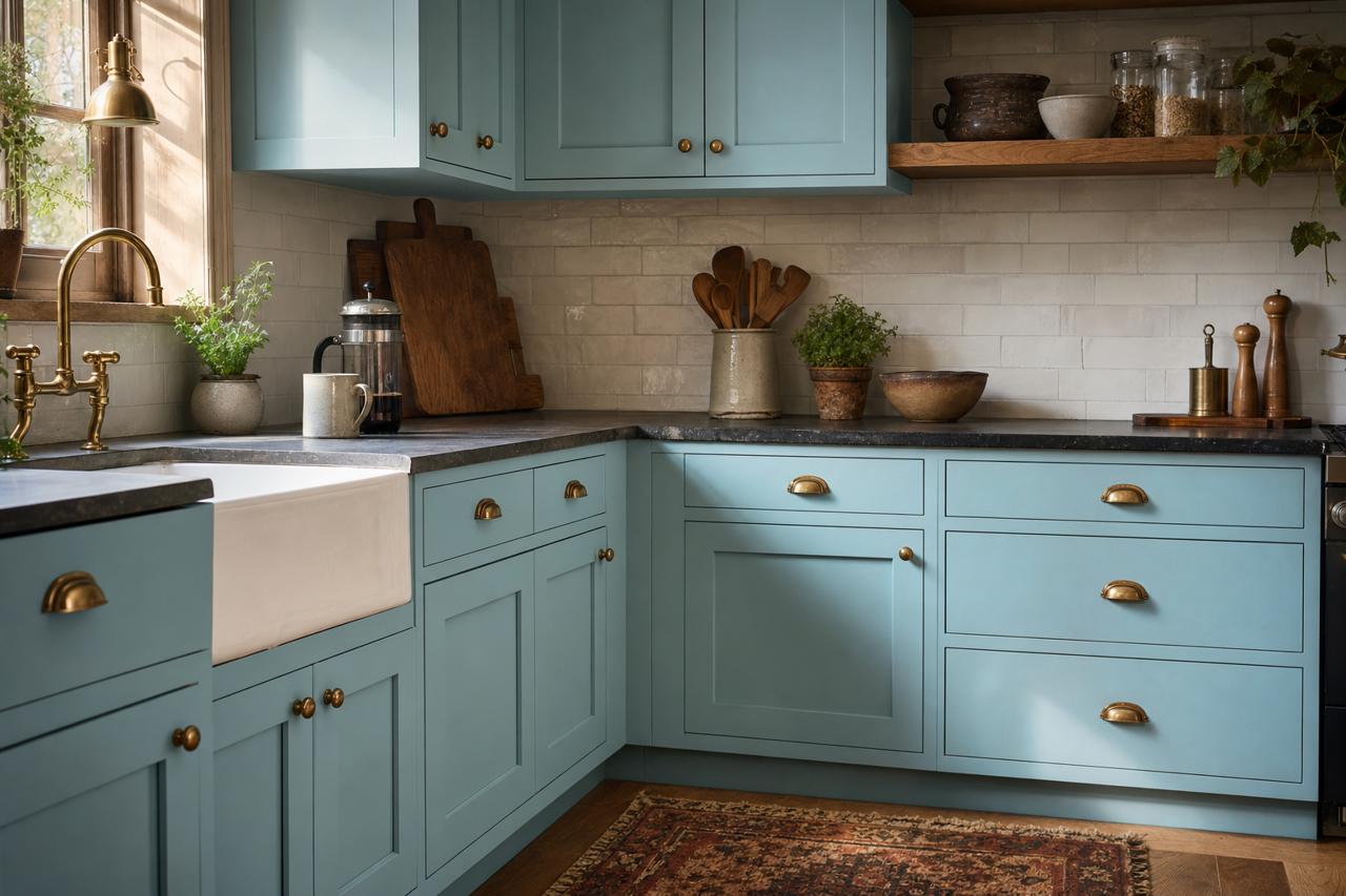 Blue by Benjamin Moore on cabinets