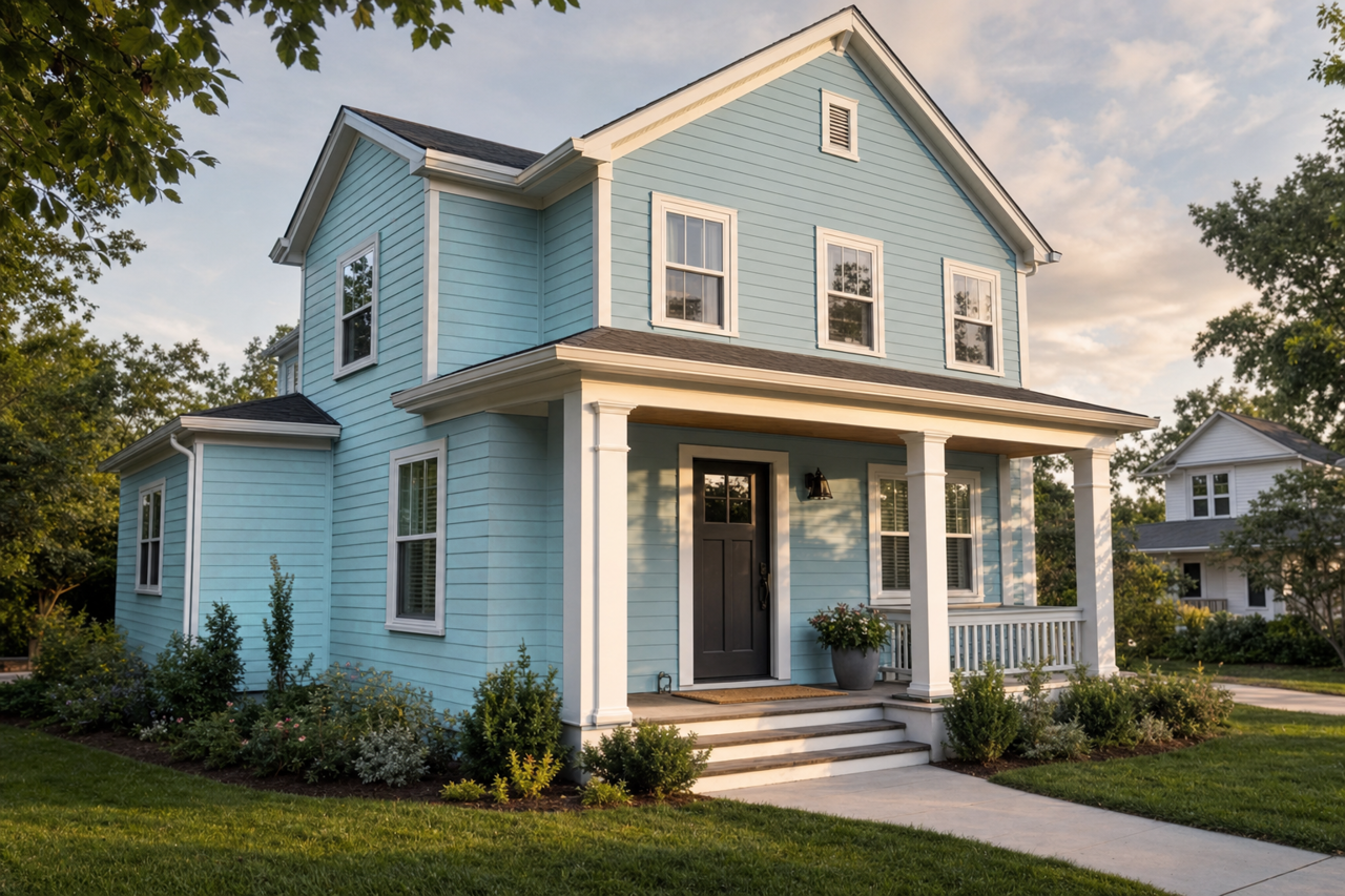Blue by Benjamin Moore on exterior
