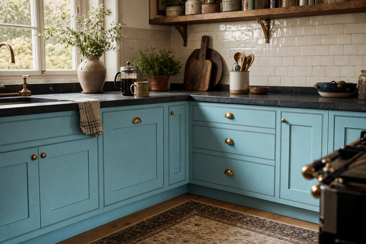 Heavenly Peace by Benjamin Moore on cabinets