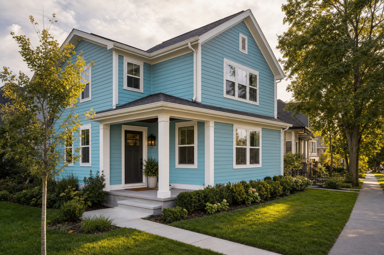 Bayville Blue by Benjamin Moore on exterior
