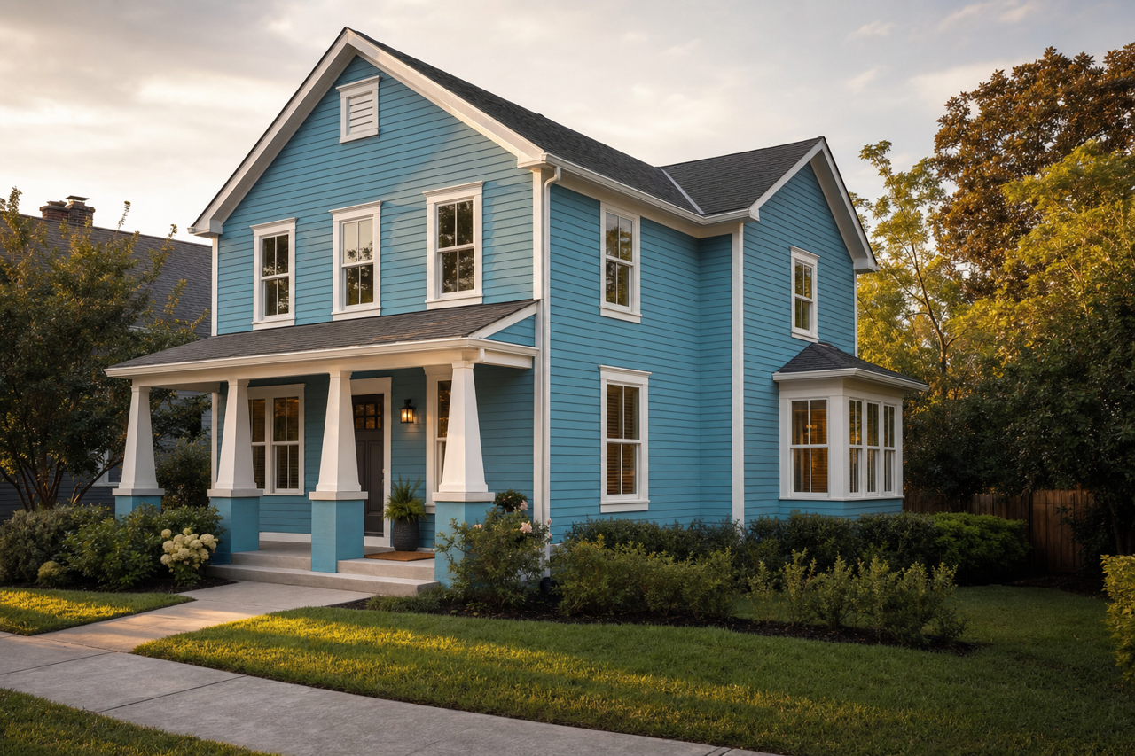 Blue Toile by Benjamin Moore on exterior