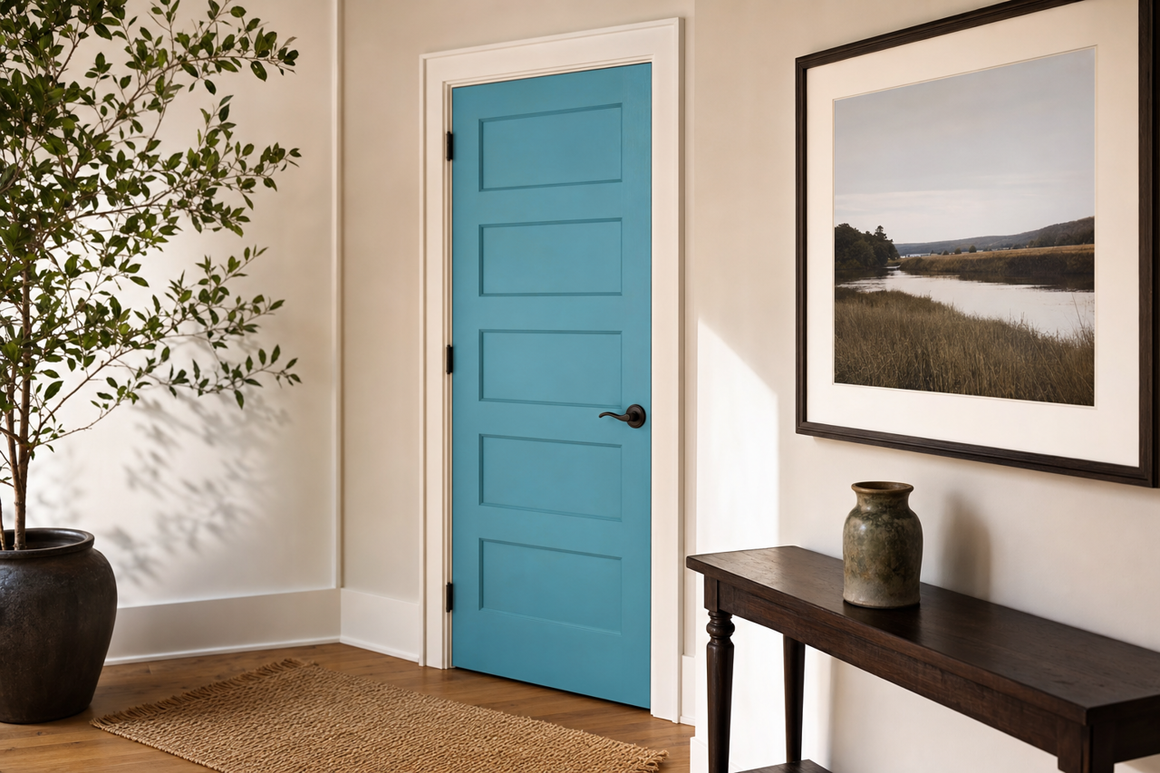 Blue Toile by Benjamin Moore on interior-doors