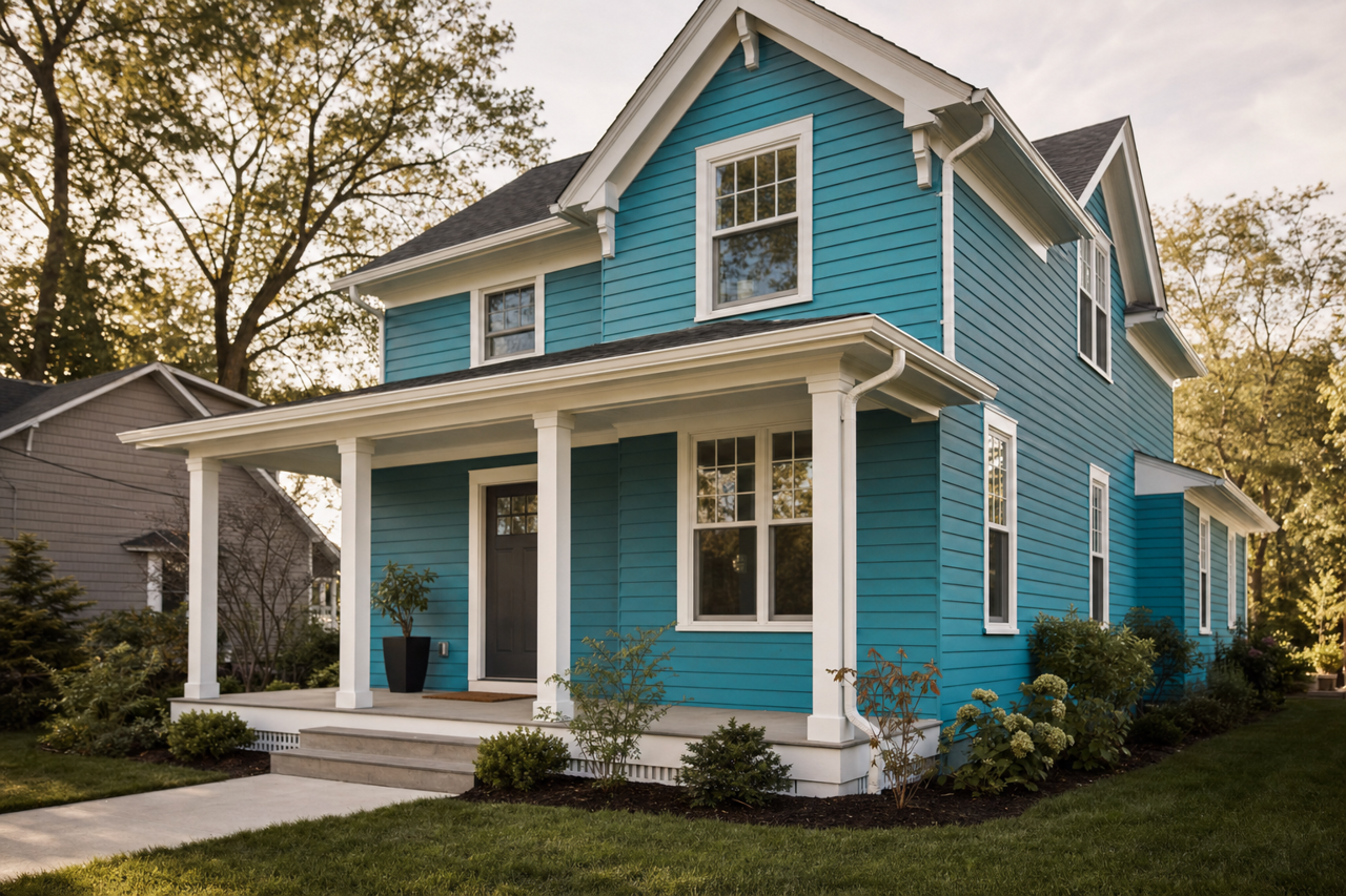 Salzburg Blue by Benjamin Moore on exterior