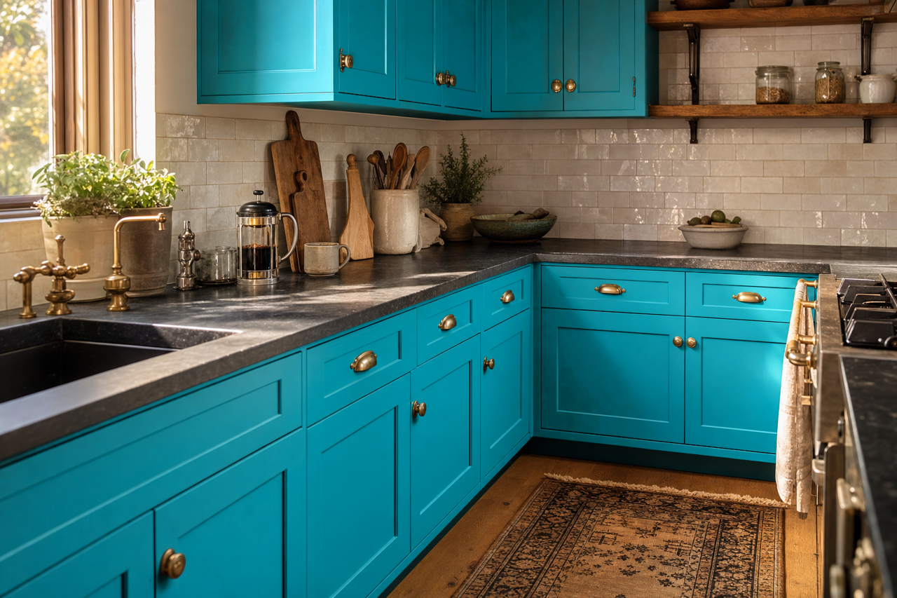 Meridian Blue by Benjamin Moore on cabinets