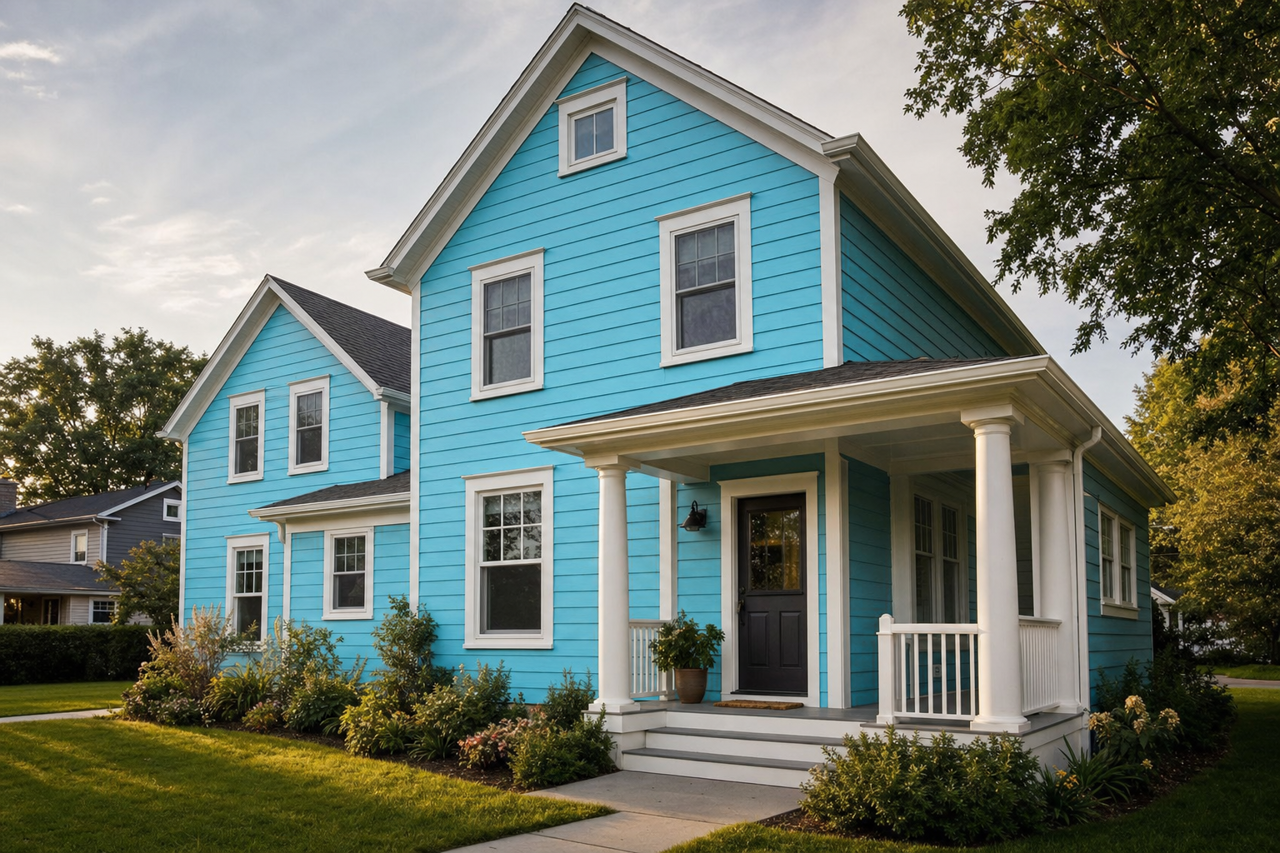 Atlantis Blue by Benjamin Moore on exterior