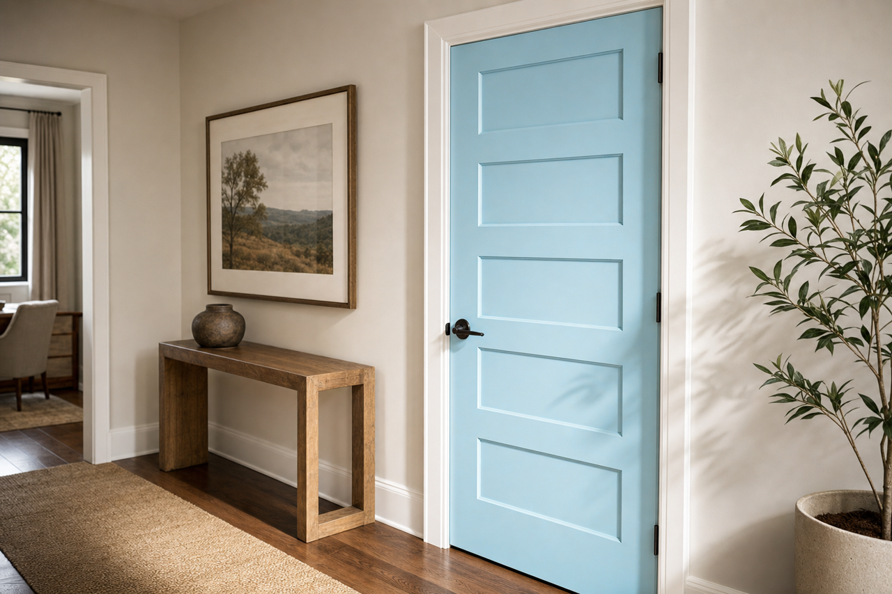 Crisp Morning Air by Benjamin Moore on interior-doors