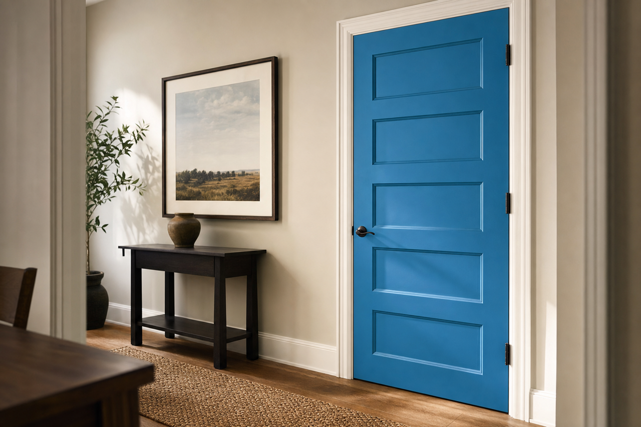 Blue by Benjamin Moore on interior-doors