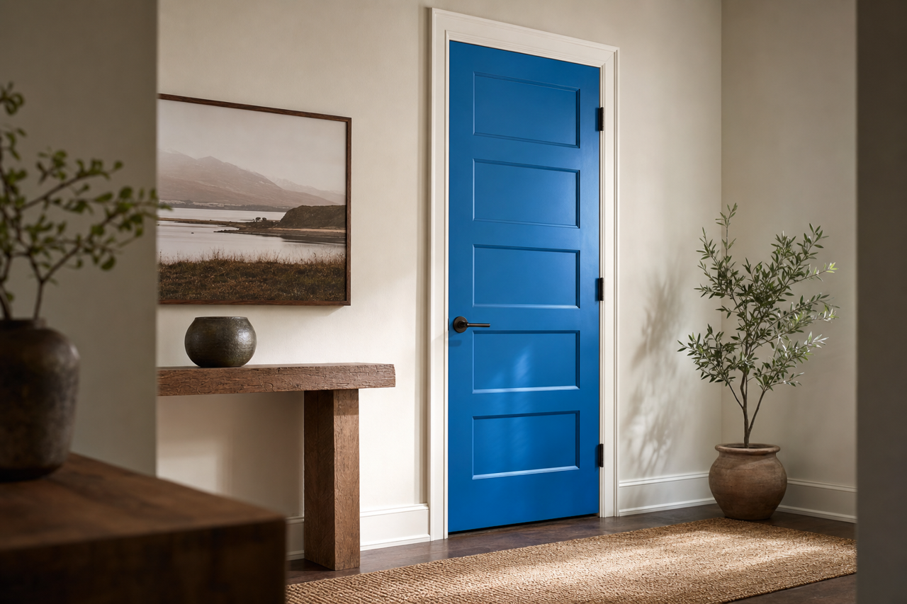 Paddington Blue by Benjamin Moore on interior-doors