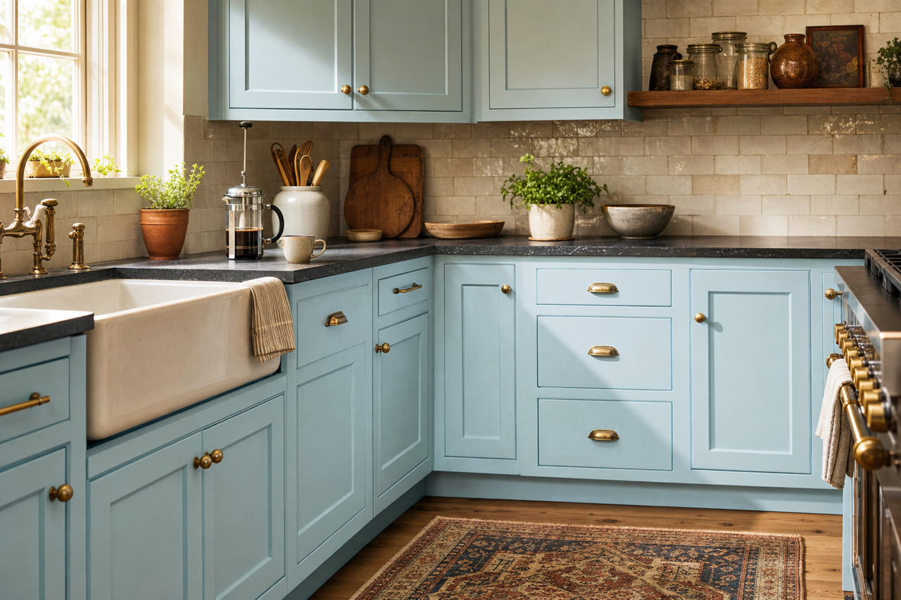Watercolor by Benjamin Moore on cabinets