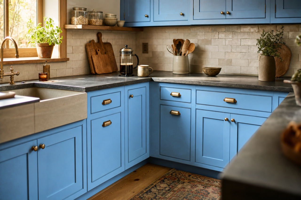 Nova Scotia Blue by Benjamin Moore on cabinets