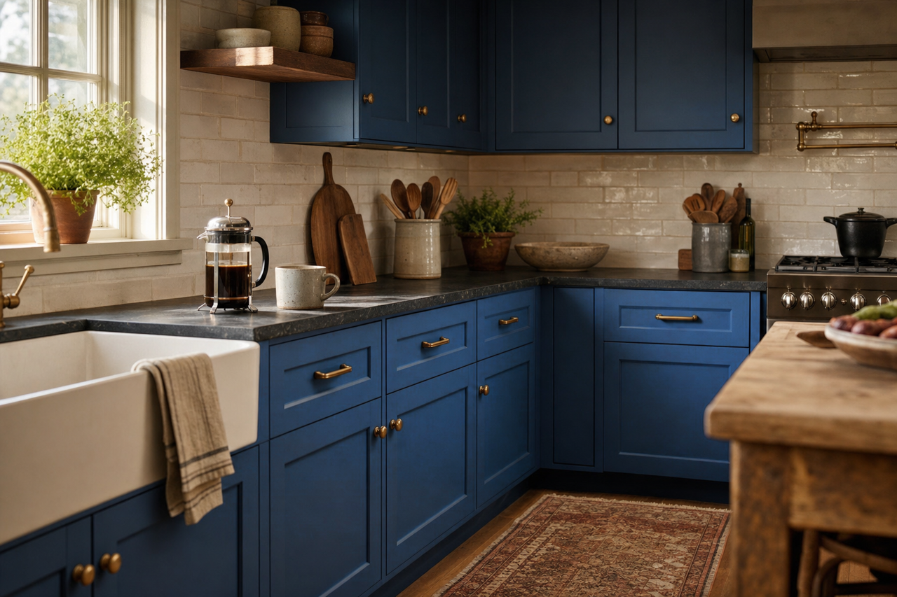 Blue Suede Shoes by Benjamin Moore on cabinets