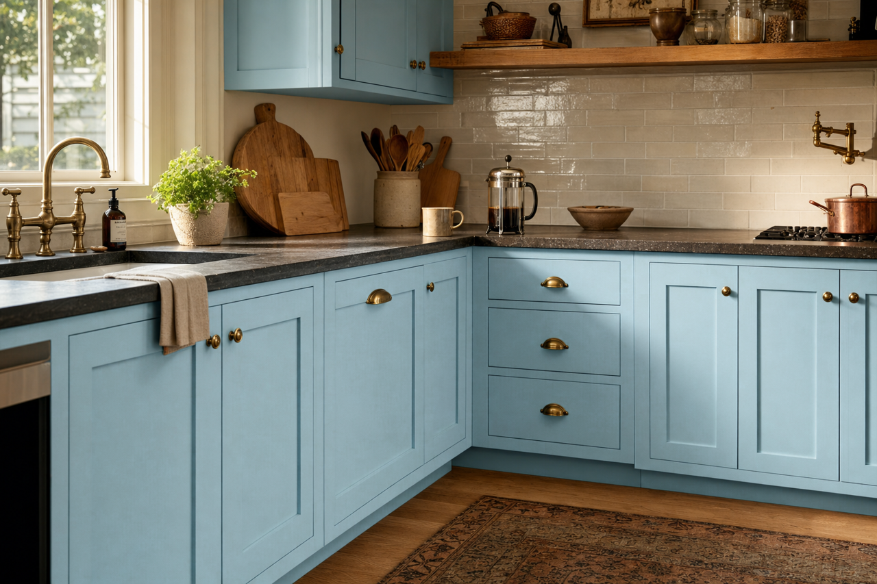 Mediterranean by Benjamin Moore on cabinets