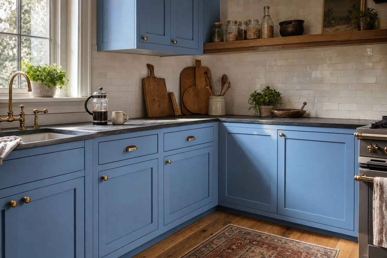 Blue Dragon by Benjamin Moore on cabinets