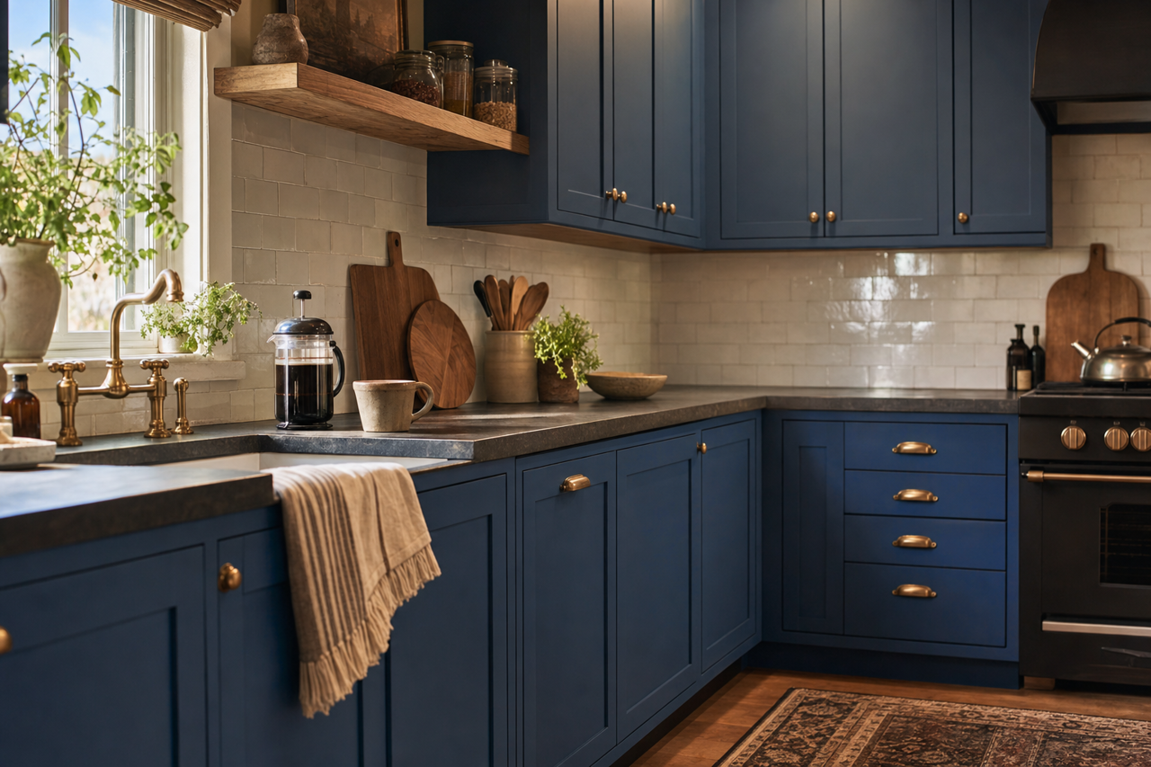 Blueberry by Benjamin Moore on cabinets
