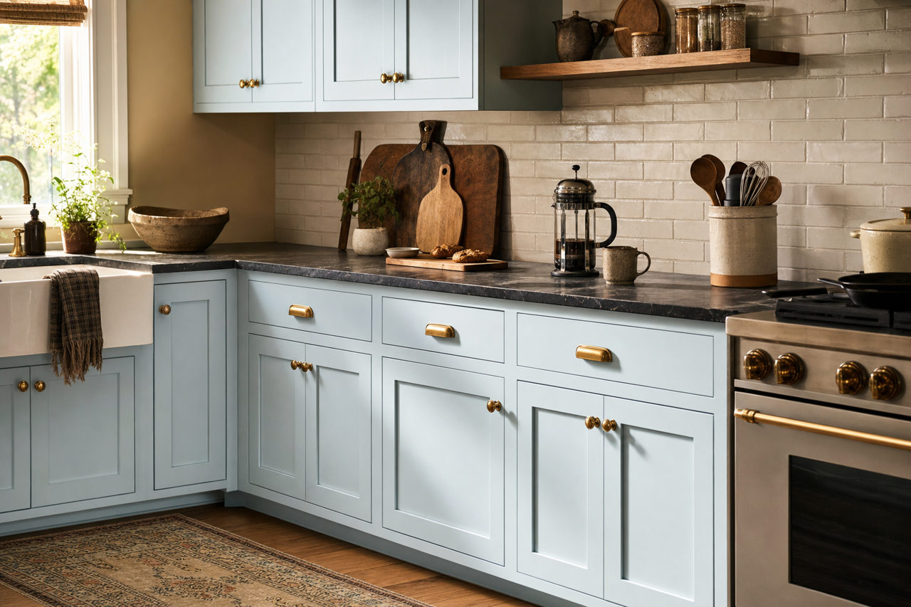 Sweet Bluette by Benjamin Moore on cabinets