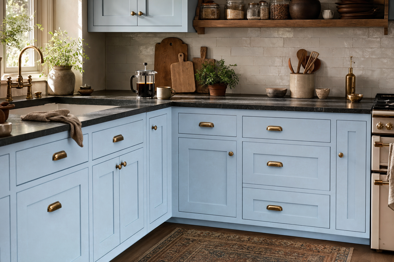 Jet Stream by Benjamin Moore on cabinets